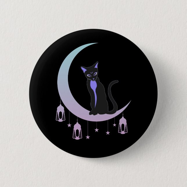 Chapa Redonda De 5 Cm Wicca Crescent Moon Mystical Cat Pastel Gótico (Anverso)