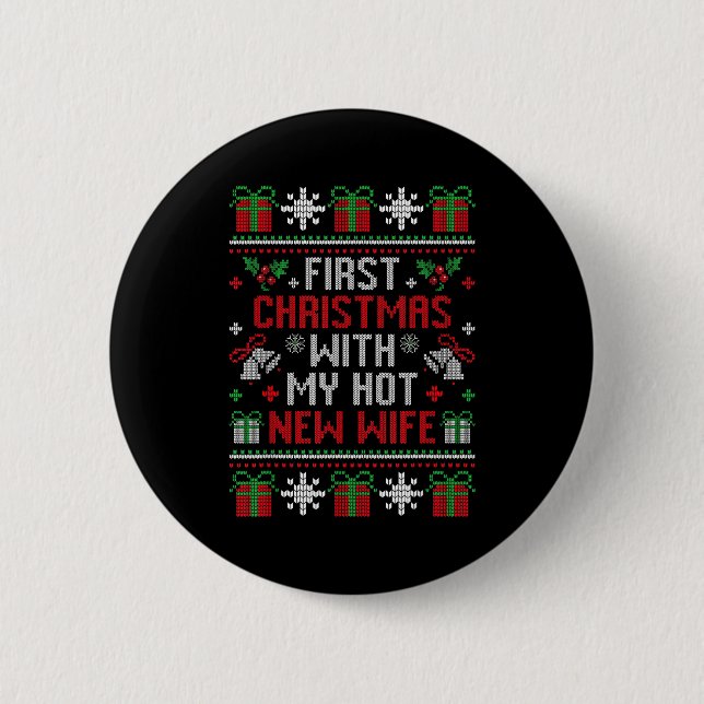 Chapa Redonda De 5 Cm Wife Husband First Christmas Just Married Christma (Anverso)