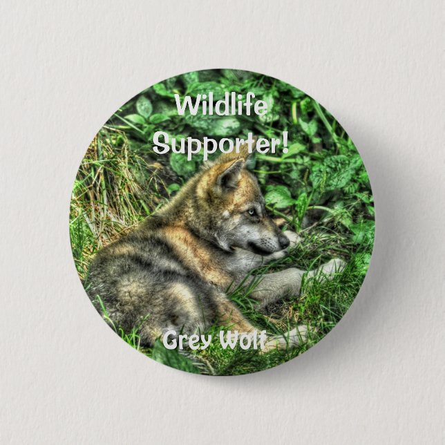 Chapa Redonda De 5 Cm Wild Gray Wolf Cub Animal lover Design (Anverso)
