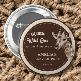 Chapa Redonda De 5 Cm Wild One Safari Giraffe Baby Shower