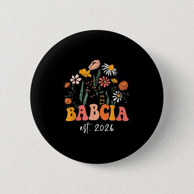 Chapa Redonda De 5 Cm Wildflowers Babcia Est 2026 New Baby Reveal Ideas  (Anverso)