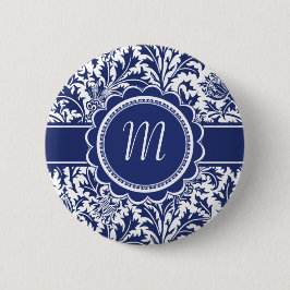 Chapa Redonda De 5 Cm William Morris azul y blanco elegante floral
