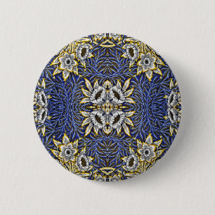 Chapa Redonda De 5 Cm William Morris Blue y Gold Tulip Willow Design