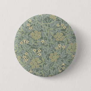 Chapa Redonda De 5 Cm William Morris Jasmine Azul Arte Botánico Verde