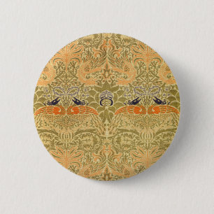 Chapa Redonda De 5 Cm William Morris Peacock Dragon Artesanía Vintage 
