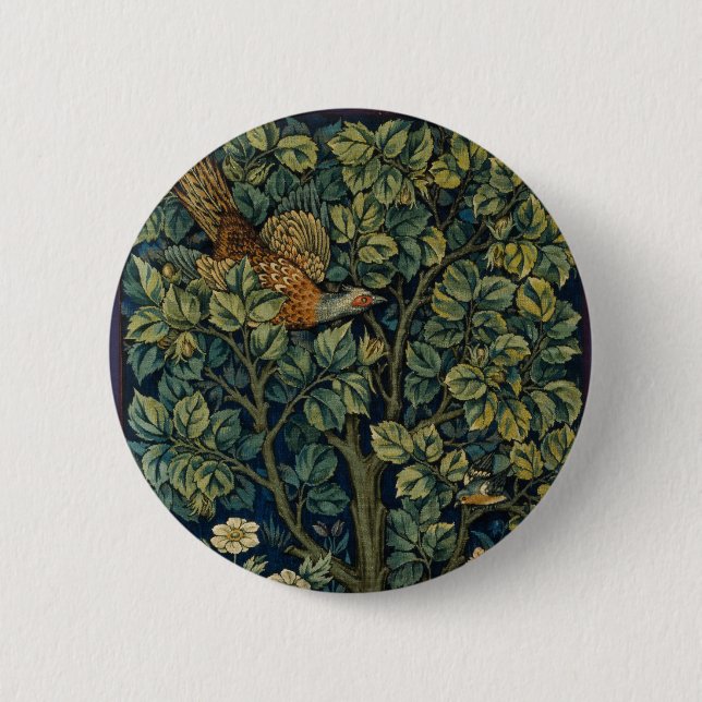 Chapa Redonda De 5 Cm William Morris Pheasant Bird Tree Woodland (Anverso)