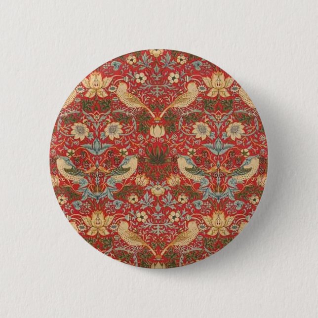 Chapa Redonda De 5 Cm William Morris Red Strawberry Thief (Anverso)