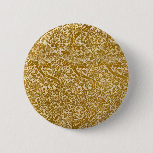 Chapa Redonda De 5 Cm William Morris Rosa y Flor de Cardo Dorado