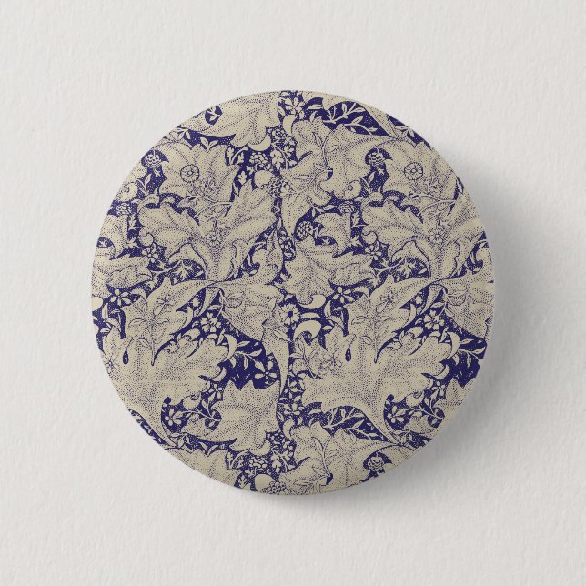 Chapa Redonda De 5 Cm William Morris Wallflower damasco azul floral (Anverso)