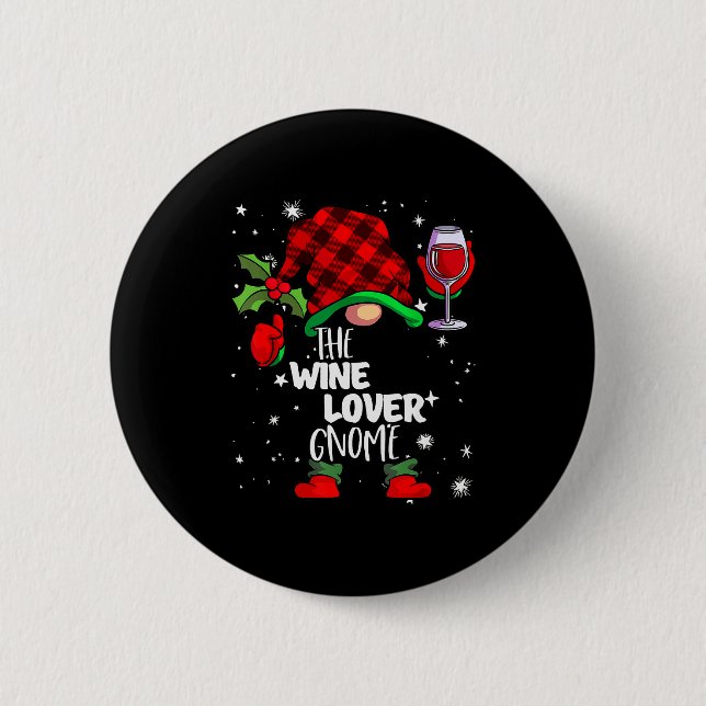 Chapa Redonda De 5 Cm Wine Lover Gnome Red Buffalo Plaid Matching Family (Anverso)