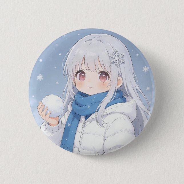 Chapa Redonda De 5 Cm Winter Girl Button  (Anverso)