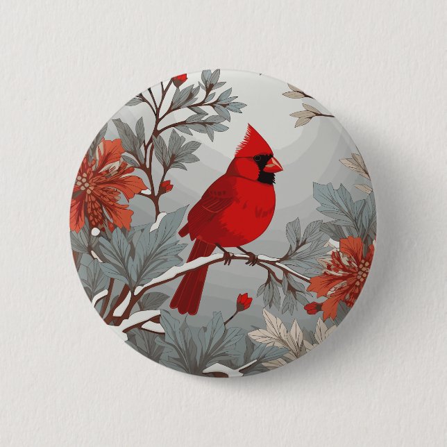 Chapa Redonda De 5 Cm Wintery Red Cardinal Bird (Anverso)