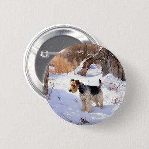 Chapa Redonda De 5 Cm Wire Fox Terrier Deja que nieve Navidad