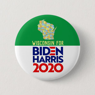 Chapa Redonda De 5 Cm Wisconsin para Biden Harris 2020