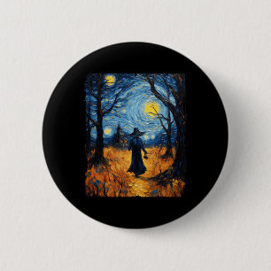Chapa Redonda De 5 Cm Witch Halloween Starry Night Van Gogh Costue Art