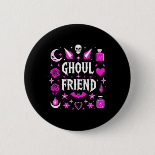 Chapa Redonda De 5 Cm Witchy Pink Ghoul Friend Halloween Collage Mujeres