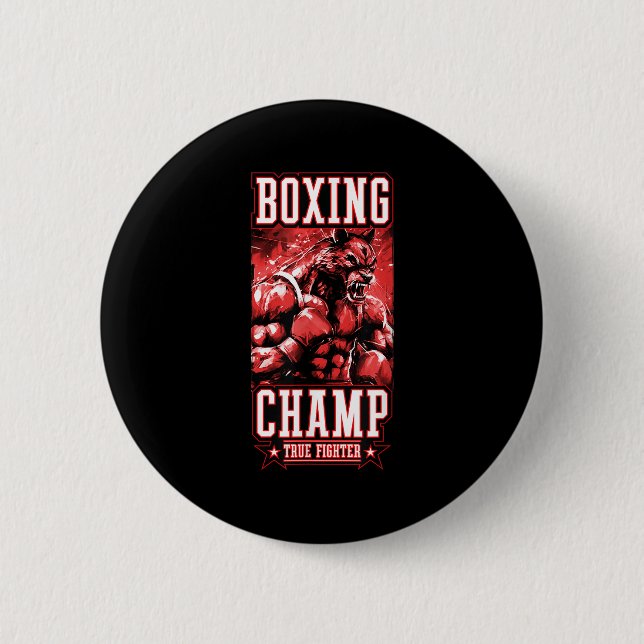 Chapa Redonda De 5 Cm Wolf Boxing Champ _ Boxer Fighter Motivation  (Anverso)