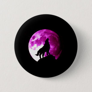 Chapa Redonda De 5 Cm Wolf Howling en la Luna
