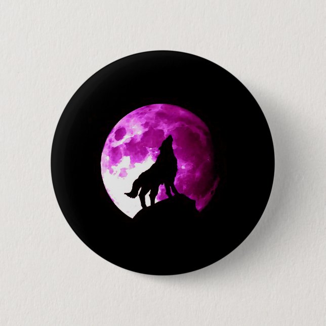 Chapa Redonda De 5 Cm Wolf Howling en la Luna (Anverso)
