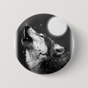 Chapa Redonda De 5 Cm Wolf Howling en la Luna