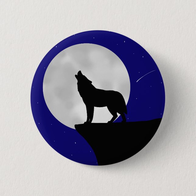 Chapa Redonda De 5 Cm Wolf Howling en la Luna (Anverso)