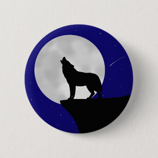 Chapa Redonda De 5 Cm Wolf Howling en la Luna