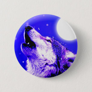 Chapa Redonda De 5 Cm Wolf Howling en la Luna