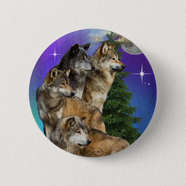 Chapa Redonda De 5 Cm Wolf y Moon (Anverso)