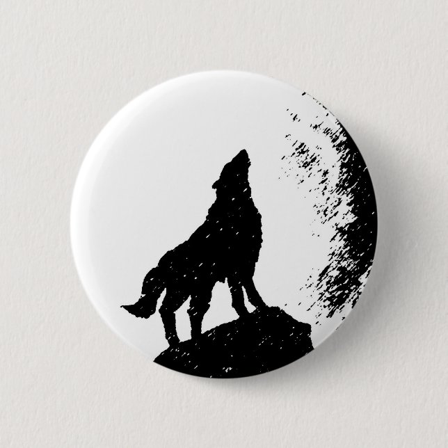 Chapa Redonda De 5 Cm Wolf y Moon Silhoutte (Anverso)