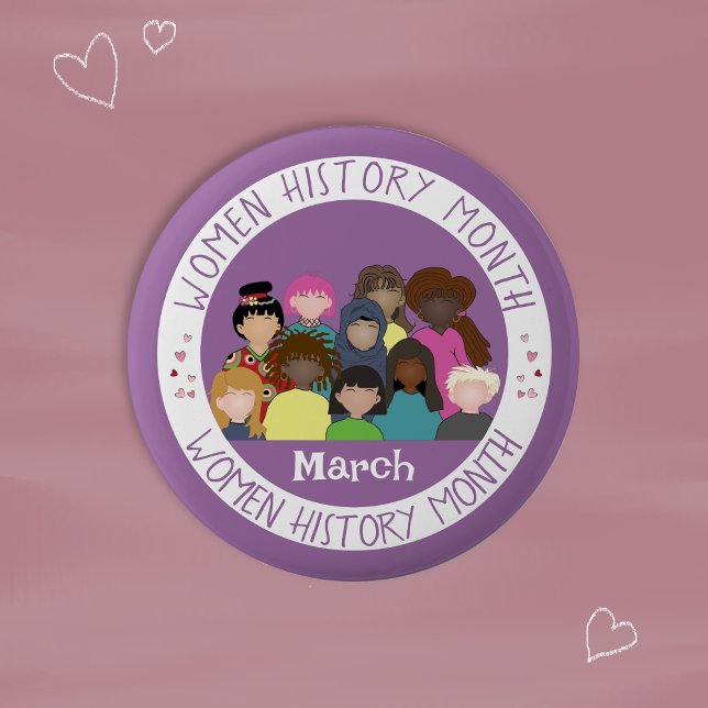 Chapa Redonda De 5 Cm Women History Month Purple and White Round PIn (Your purple and white round button to celebrate women history month . )
