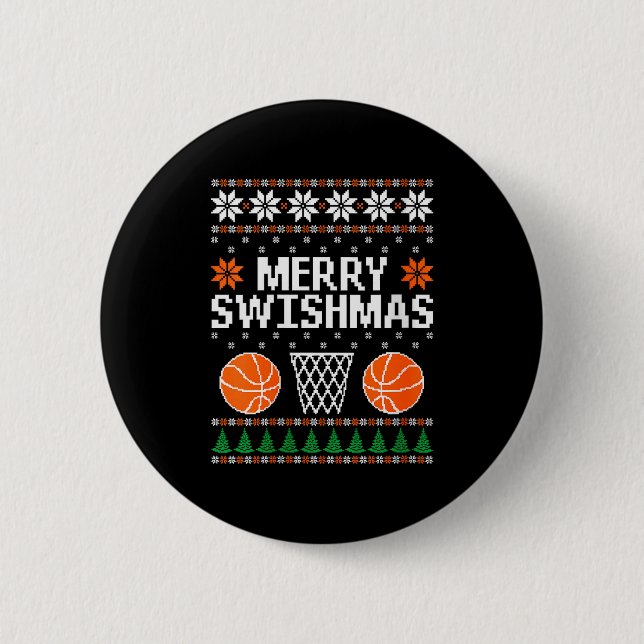 Chapa Redonda De 5 Cm Womens Funny Merry Swishmas Xmas Basketball Ugly C (Anverso)