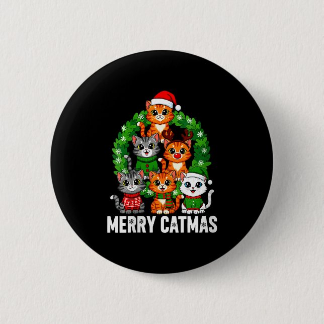 Chapa Redonda De 5 Cm Womens Merry Catmas Funny Christmas Cat Mom Meowy  (Anverso)