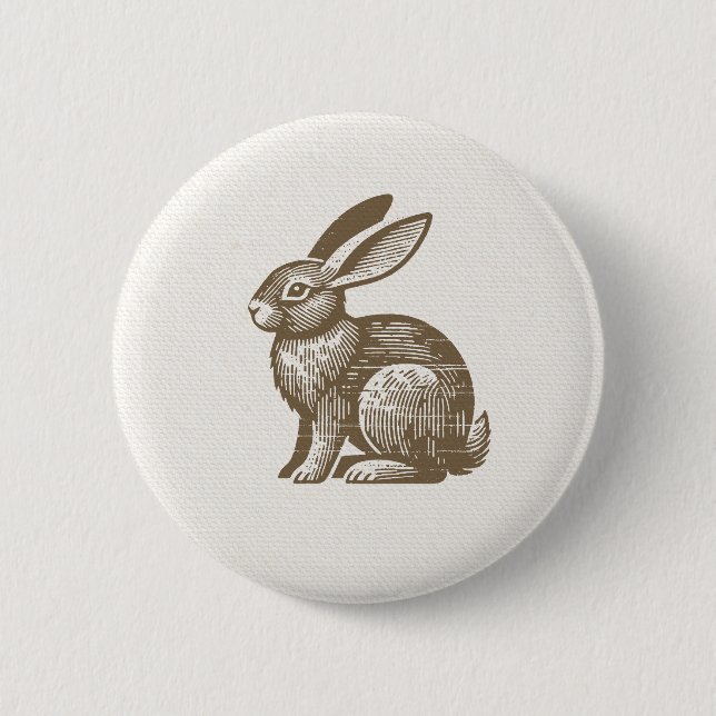 Chapa Redonda De 5 Cm Woodcut Rabbit Button (Anverso)