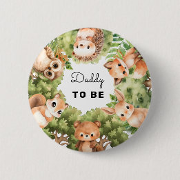 Chapa Redonda De 5 Cm Woodland Daddy To Be Baby Boy Shower