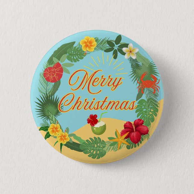 Chapa Redonda De 5 Cm Wreath, Navidades tropicales (Anverso)
