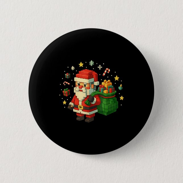 Chapa Redonda De 5 Cm Xel Santa Claus With Retro Gamer Christmas  (Anverso)