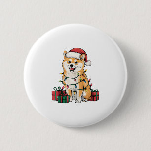 Chapa Redonda De 5 Cm Xmas Encendiendo Santa Hat Shiba Inu Navidades de 