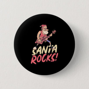 Chapa Redonda De 5 Cm Xmas Gift   Santa Rocks Guitar