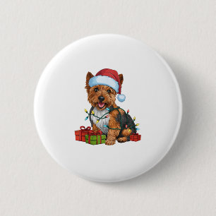Chapa Redonda De 5 Cm Xmas Iluminando Santa Hat Cairn Terrier Dog Christ