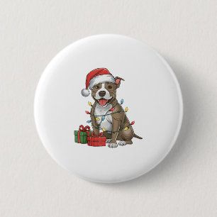 Chapa Redonda De 5 Cm Xmas Iluminando Santa Hat Pitbull Terrier Perro Cr