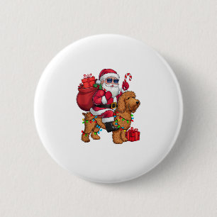Chapa Redonda De 5 Cm Xmas Iluminando Santa Riding Goldendoodle Dog Chri