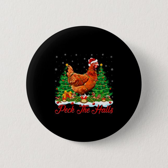 Chapa Redonda De 5 Cm Xmas Lighting Santa Hat Chicken Christmas Tree  (Anverso)