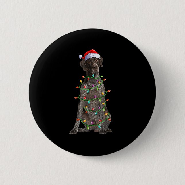 Chapa Redonda De 5 Cm Xmas Lights Santa German Shorthaired Inter Dog Chr (Anverso)