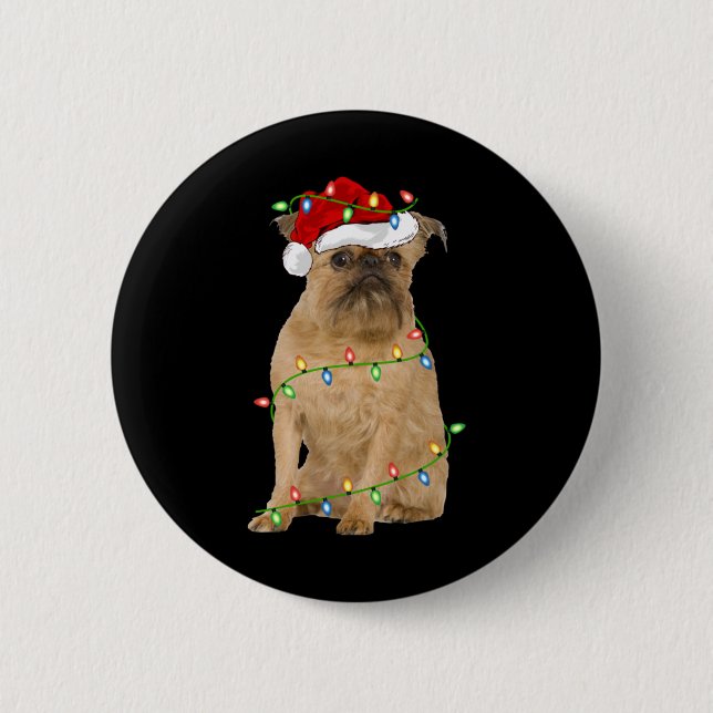 Chapa Redonda De 5 Cm Xmas Lights Santa Hat Brussels Griffon Dog Christm (Anverso)