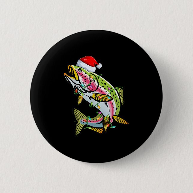 Chapa Redonda De 5 Cm Xmas Lights Santa Hat Rainbow Trout Fish Christmas (Anverso)