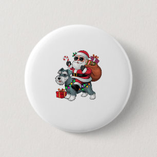 Chapa Redonda De 5 Cm Xmas Luces Santa Riding Miniatura Schnauzer Dog