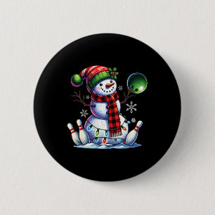 Chapa Redonda De 5 Cm Xmas Snowman jugando Bowling Navidades De Ll Y Pin