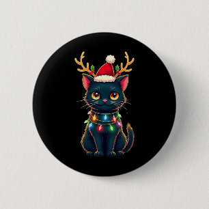 Chapa Redonda De 5 Cm Xmas Tee Reindeer Black Cute Cat Navidades Luces