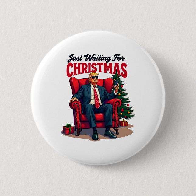 Chapa Redonda De 5 Cm Xmas Trump en espera de Navidades (Anverso)