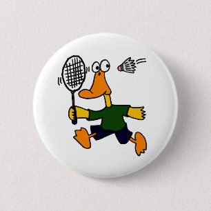 Chapa Redonda De 5 Cm XX pato que juega el dibujo animado del bádminton